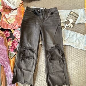 Black Distressed Ankle Jeans